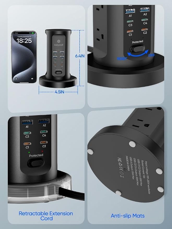 Kakyanill 115W USB Charging Station, Power Strip Tower - Image 6