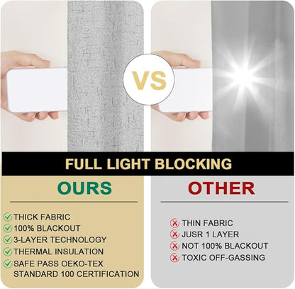 PrinceDeco 100% Blackout Linen Curtains for Bedroom Faux Linen Fabric Extra Long Curtains 96 Inches Long Room Darkening Sun Blocking Curtain with White Liner Backing,52 X 96In,Glacier Grey