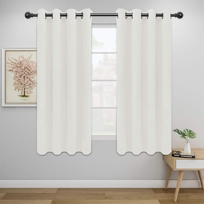 Easy-Going Thermal Grommet Curtains, 2 Panels 52x46 in, Ivory | Washable by Easy-Going