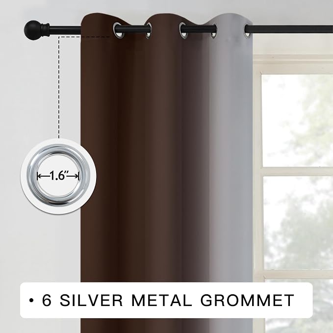 COSVIYA Curtains & Drapes Grommet Ombre Brown Curtains W42 x L72 Inch | - Image 2