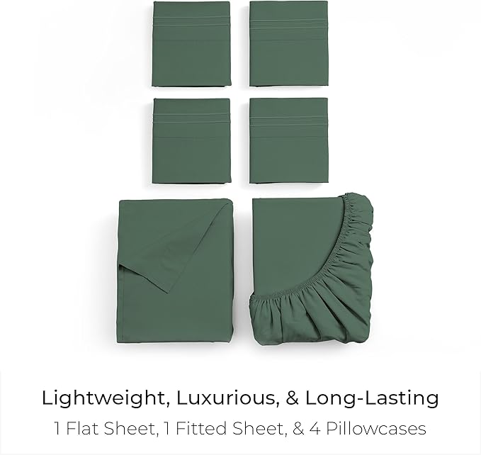 Mellanni Queen Sheet Set - 6-Piece Iconic Collection Bedding, (Including 4 Pillowcases), 16-Inch Deep Pocket, Easy Care, Extra Soft, Cooling Sheets, Brushed Microfiber - Emerald Green