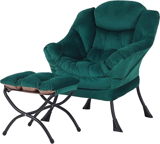 Welnow Lazy Chair with Ottoman, Reading Chair with Footrest, Dark Green | A by LifeGetsBetterWithWelnow