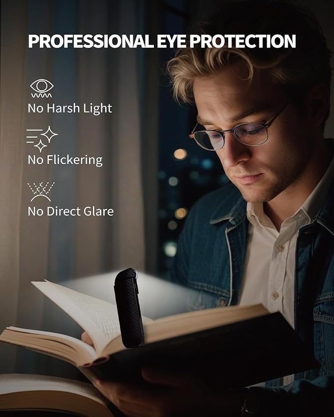 HEMONNKAM Book Reading Light, 2 Pack Rechargeable Clip on Booklight, Eye Caring - Image 3