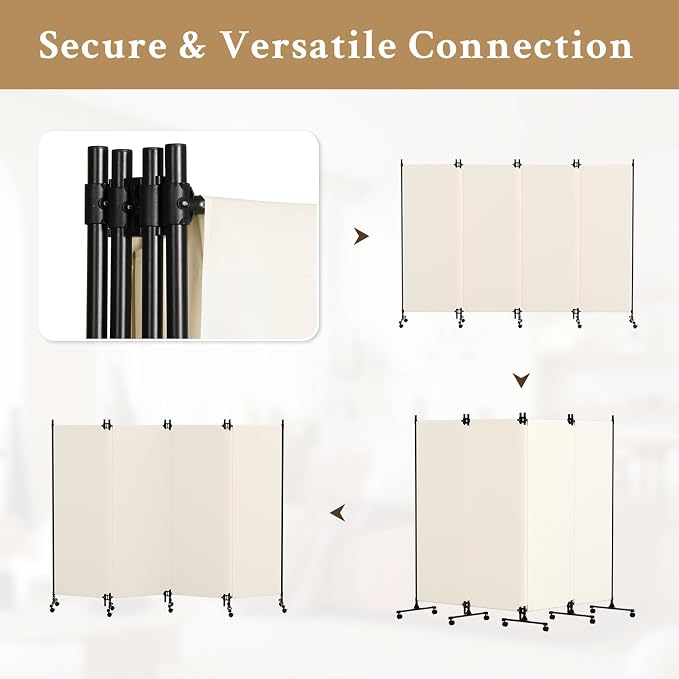 Kokorona 4 Panel Room Divider, 6FT Tall Folding Privacy Screen - Image 5