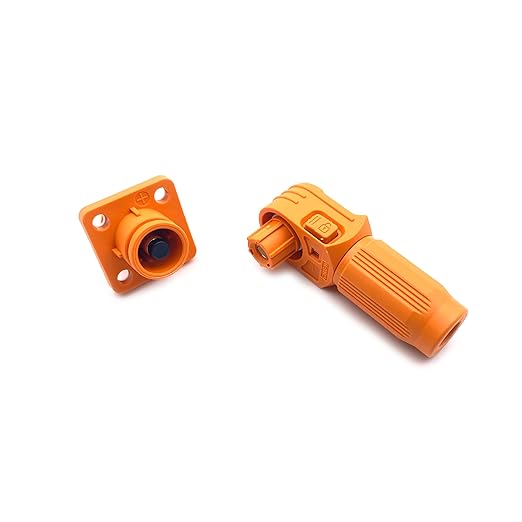 300A Battery Energy Storage Connector, 95mm² High Current Connectors IP67 Waterproof Stud Wiring Power Adapter Quick Plug Terminal Right Angle Plug and Socket （1500V Orange