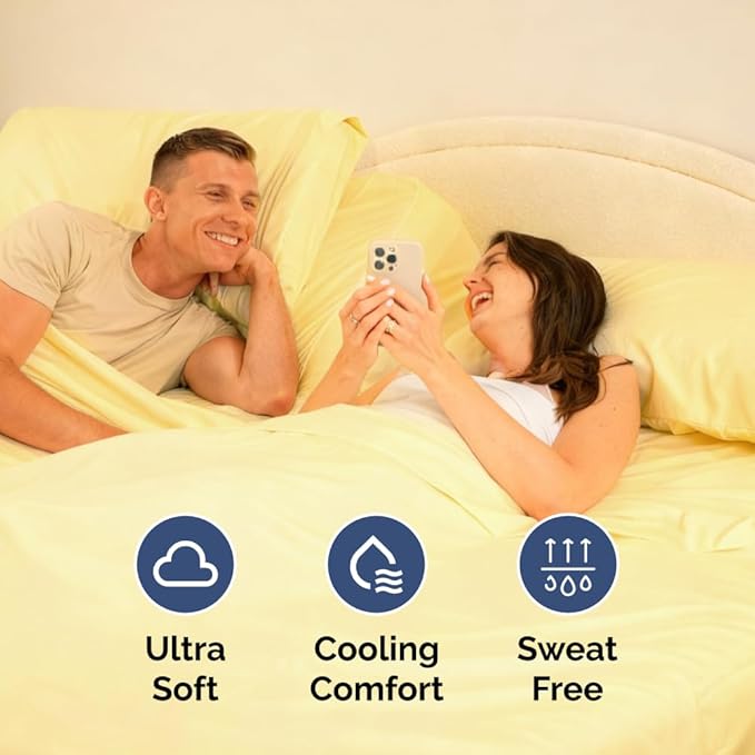 Split Head King Sheet Set – 4 Piece Flex Split Top King Sheets for Adjustable Beds - Fits 14” to 16" Mattress w/ Deep Pockets - Soft, Breathable & Cooling - Luxury Bedding and Wrinkle Free - Yellow