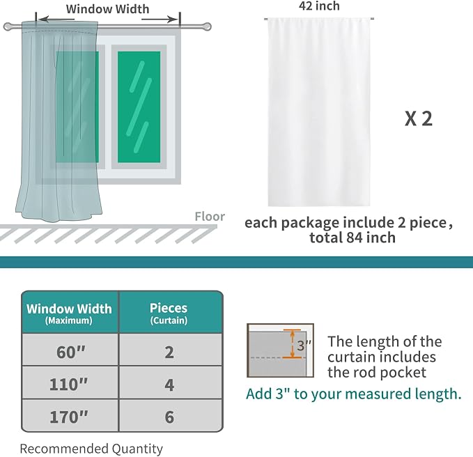 BGment Pure White Curtains 40 Inches Length - Image 7