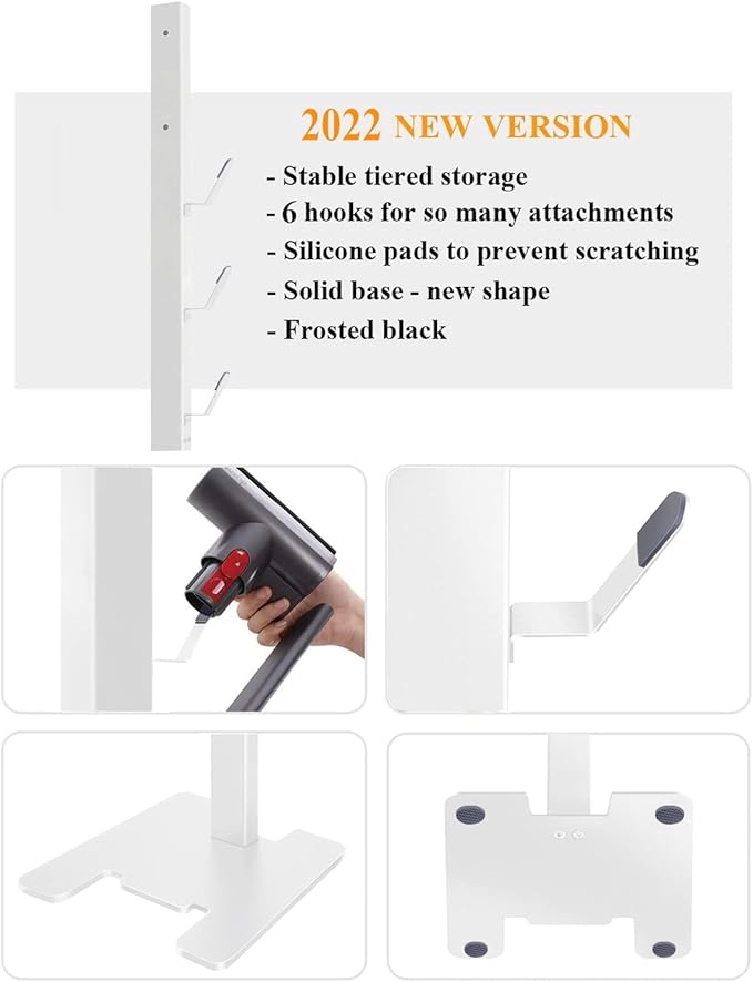 XIGOO Storage-Stand-Docking-Station-Holder Compatible with V15 Detect V11 V10 V8 V7 V6 Cordless Vacuum Cleaners, Stable Metal Organizer Rack(White, 6 Hooks)