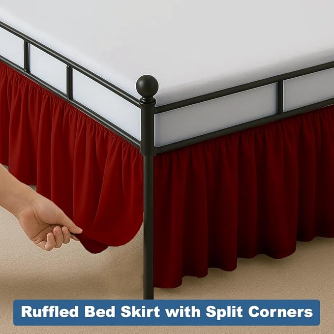 Ruffled Bed Skirt Split Corners with Platform, Tailored Fit Hotel Quality Wrinkle Free Ultra-Soft Microfiber Dust Ruffle, Upto 16 Inch Drop, Full XL, Burgundy