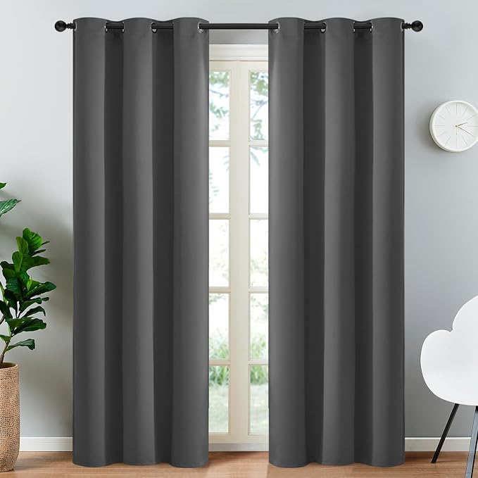 Yakamok Blackout Curtains 38x90 inch Charcoal Grey Thermal Drapes-Bedroom | 2 by Yakamok