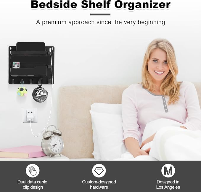 Wall Mount Shelf Organizer, Adhesive Bedside Shelf Accessories - Image 5