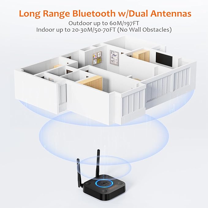[Upgraded] 1Mii B06Pro Long Range Bluetooth Receiver, HiFi Wireless Audio Adapter, Bluetooth 5.2 Receiver with 3D Surround aptX HD Low Latency Optical RCA AUX 3.5mm Coaxial for Home Stereo System