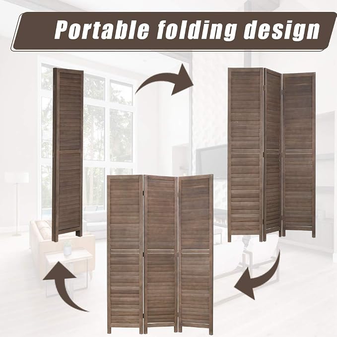 3 Panel Wood Room Divider 4.3 Ft Tall Privacy Wall Divider 67.7" x 16.9" Each - Image 5