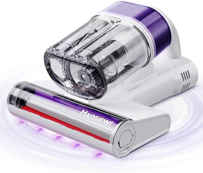 Mxnsewr Mattress Vacuum Cleaner, Ultrasonic Bed Vacuum Cleaner with 18Kpa Strong Suction, 150°F Heat & 253.7nm UV-C Light, Intelligent Dual Cup, One-Click Dust Removal for Bed, Sofa, Pet Hair, White