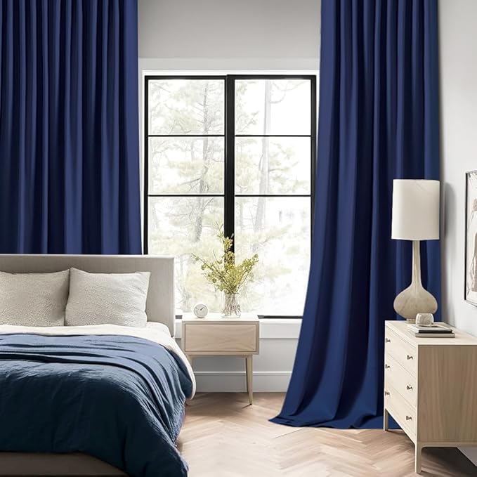 MIULEE Navy Blue Back Tab Blackout Curtains 52x120 Inch Long 2 Panels Set | Rod - Image 2