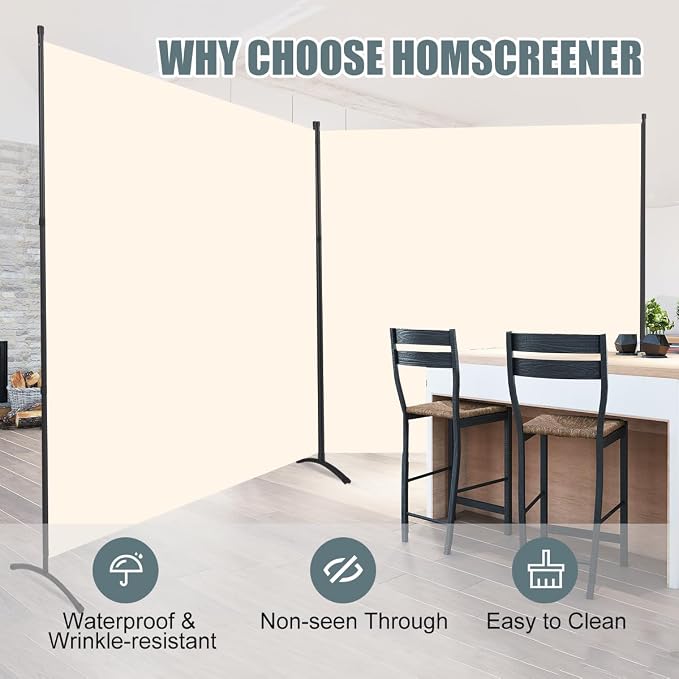 Large 2 Panel Room Divider, No See Through Fabric, Heavy Duty Swivel Feet Base - Image 4