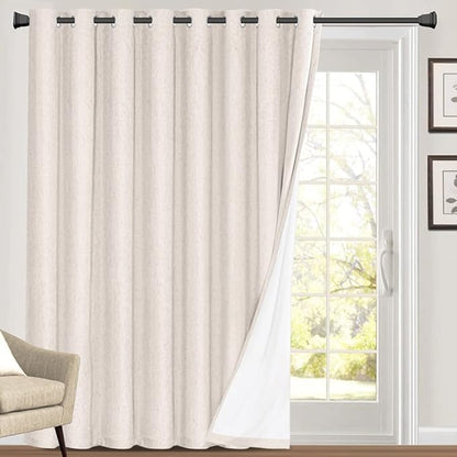 PrinceDeco Linen Blackout Curtains 108 Inch Blackout Curtains 100% Black Out Curtains Linen Look Patio Door Curtains for Sliding Glass Doors Extra Wide Thermal Insulated Drapes,W100 X L108 Inch, Ivory