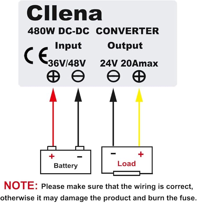 Cllena DC 36V 48V Step Down to 24V 20A 480W Converter Voltage Reducer, Waterproof DC/DC Buck Transformer Power Supply