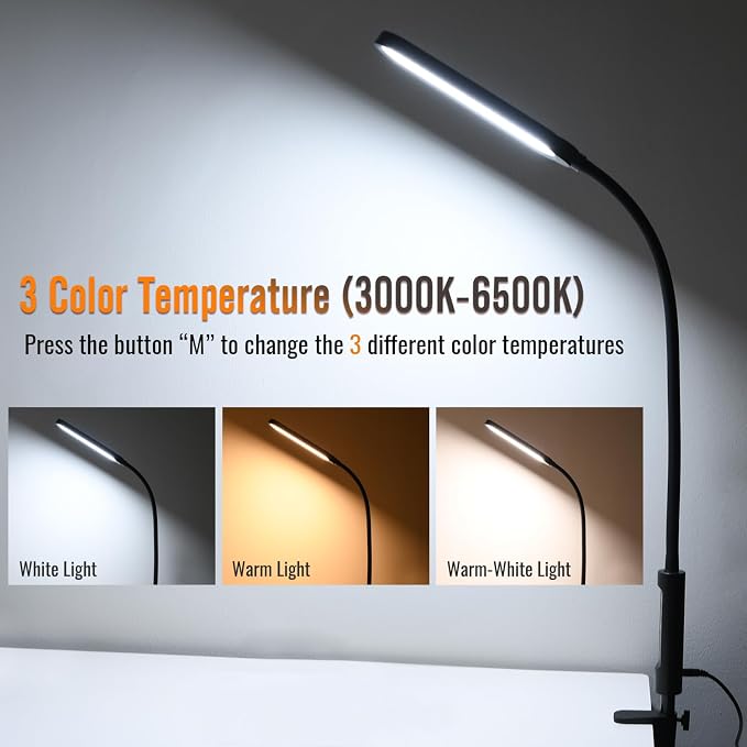 18W 3000LM LED Clamp Desk Lamp | CRI 95 Eye-Caring Light - Image 2