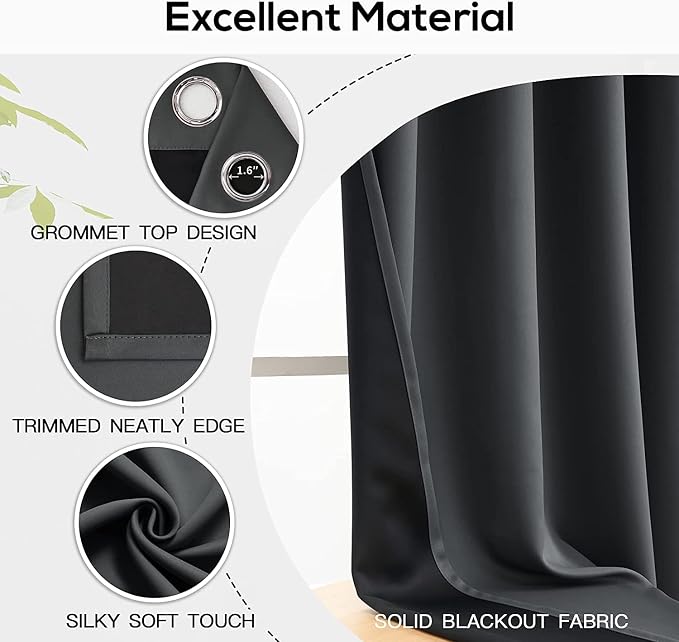 Yakamok Dark Grey Blackout Curtains 54 inches Long - Image 4