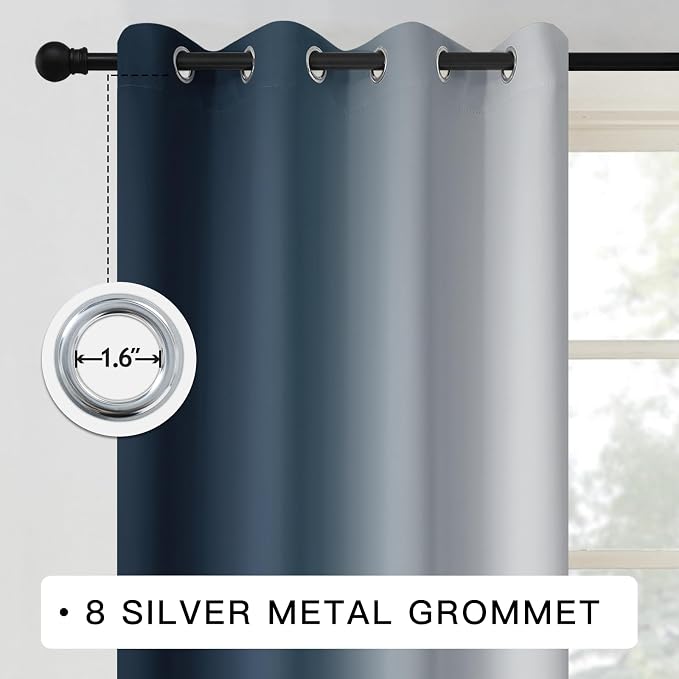 COSVIYA Grommet Room Darkening Ombre Navy Blue Curtains W52xL45 inch | Navy and - Image 3