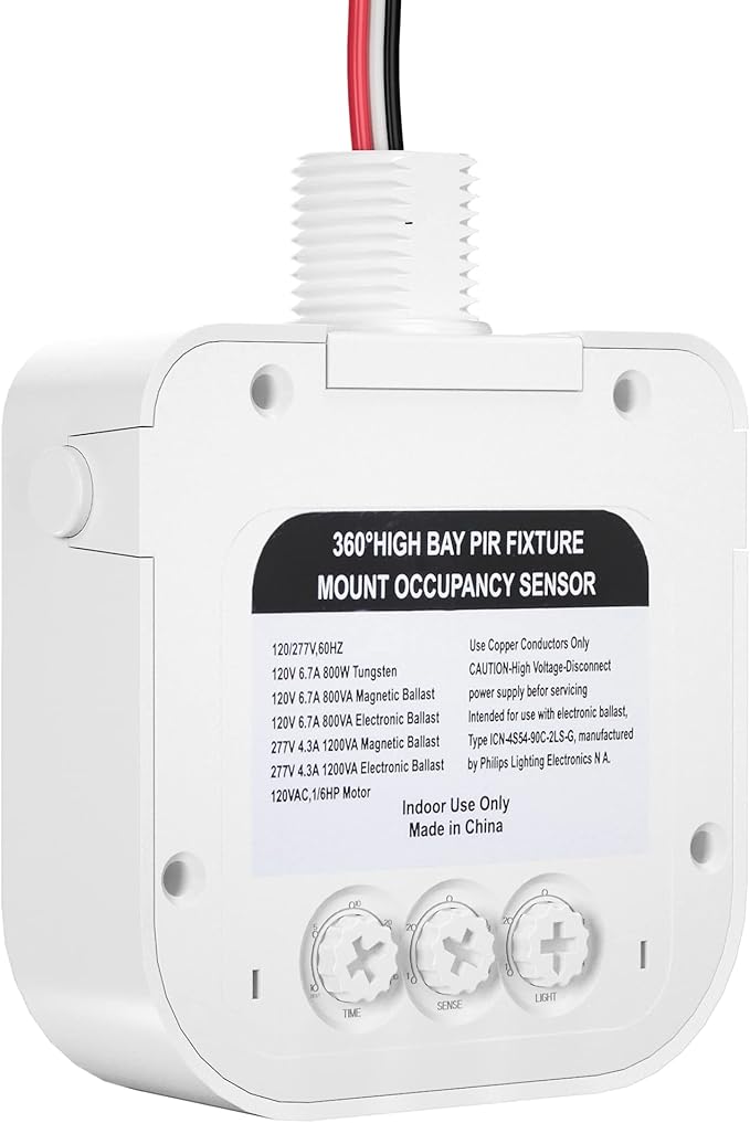 Everelectrix Single Pack Ceiling Occupancy Motion Sensor, Passive Infrared Technology, High Bay Fixture Mount 360 Degree, Hard-Wired, 120-277 VAC, Commercial, Industrial Grade Occupancy Sensor