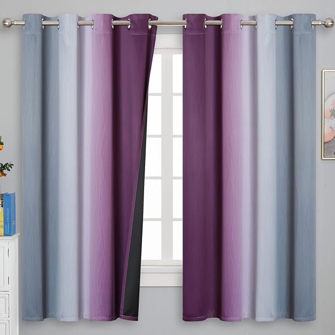 Purple and Gray Ombre Blackout Curtains - Image 2