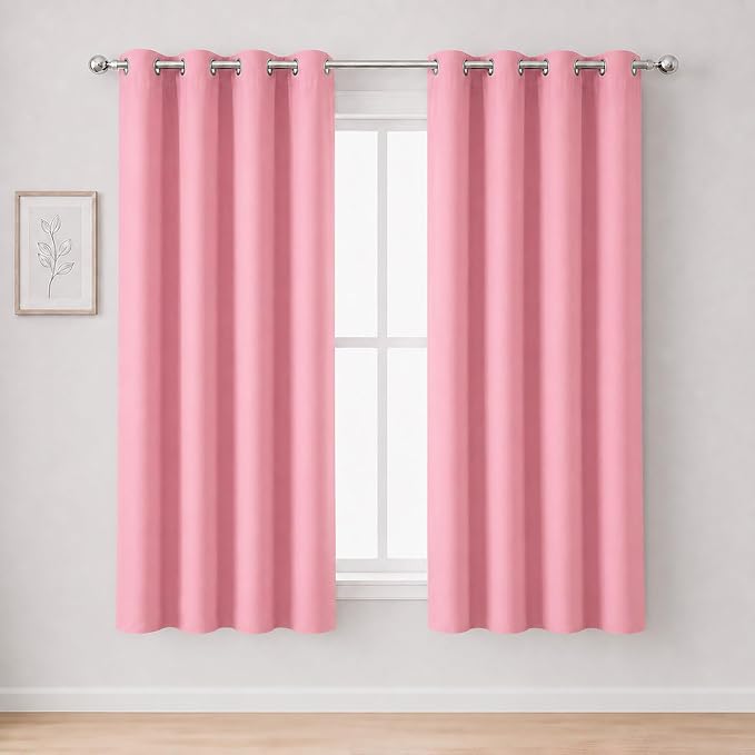 Blackout Curtains 52 x 63 inch/Pink Curtains Set of 2 Panels/Thermal Insulated by Lemomo