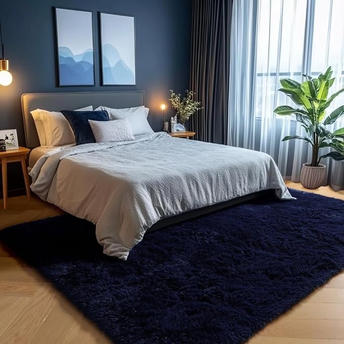 Dark Navy Blue Rugs for Living Room 5x8 Ft, Plush Area Rugs for Bedroom - Image 5