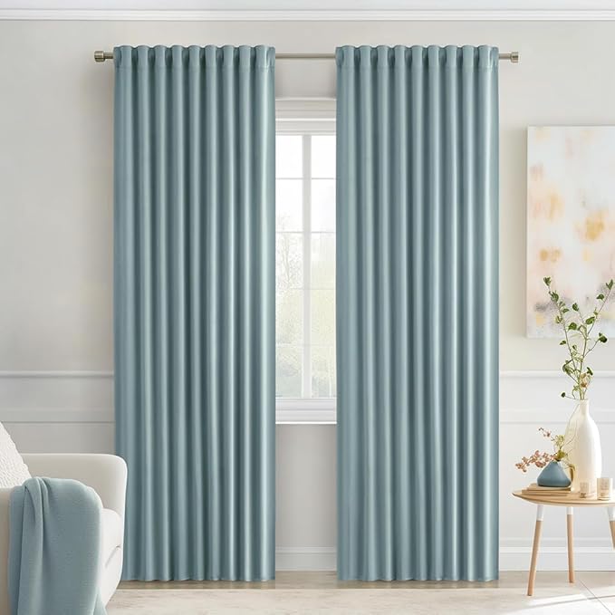 MIULEE Slate Blue Back Tab Blackout Curtains 52x72 Inches Long 2 Panels Set | by MIULEE