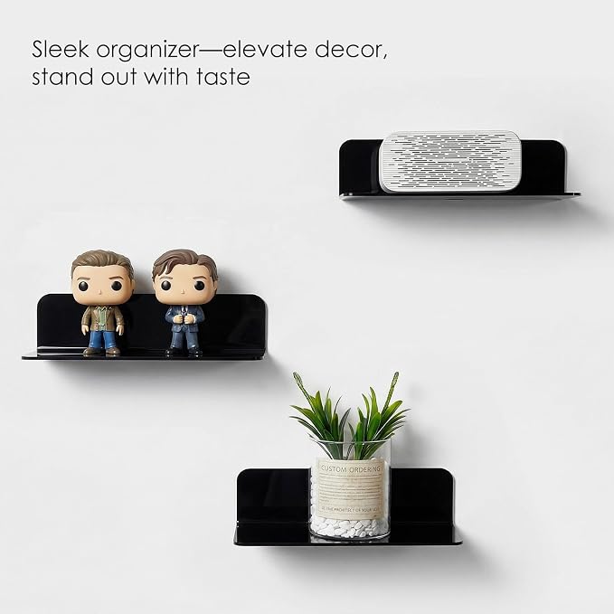 OAPRIRE Acrylic Floating Wall Shelves Black, No Drill, 9 Inch 2 Pack | Strong - Image 9