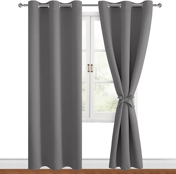 Blackout Curtains for Bedroom 42 x 84 Inch Long Light Grey 2 Panels | Thermal by Hiasan