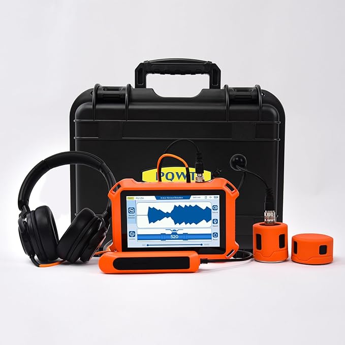 PQWT Underground Water Leak Detectors for Home PQ125A Wall Pipe Water Leakage Detection with Touchscreen Earphone and Carrying Case Multi Sensor Acoustic Pipeline Sound Intensifier