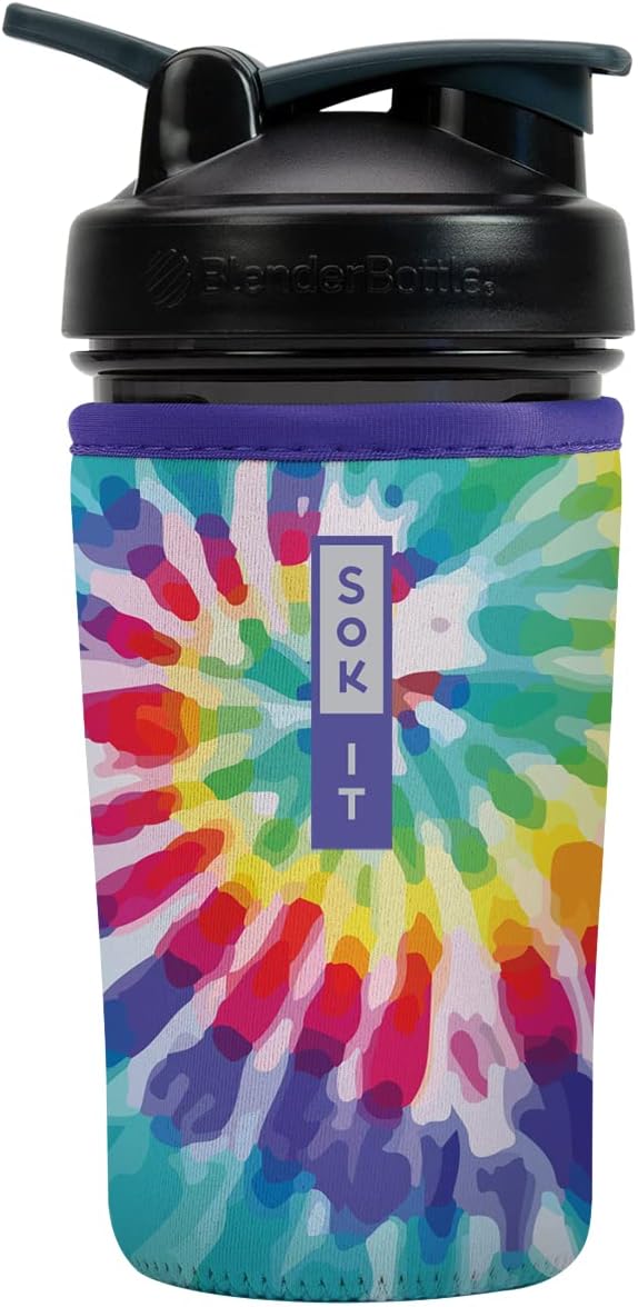 Sok It BotlSok Protein Blender Shaker Bottle Sleeve Insulated Neoprene Cover (Rainbow Tie Dye, Fits 24oz Blender)