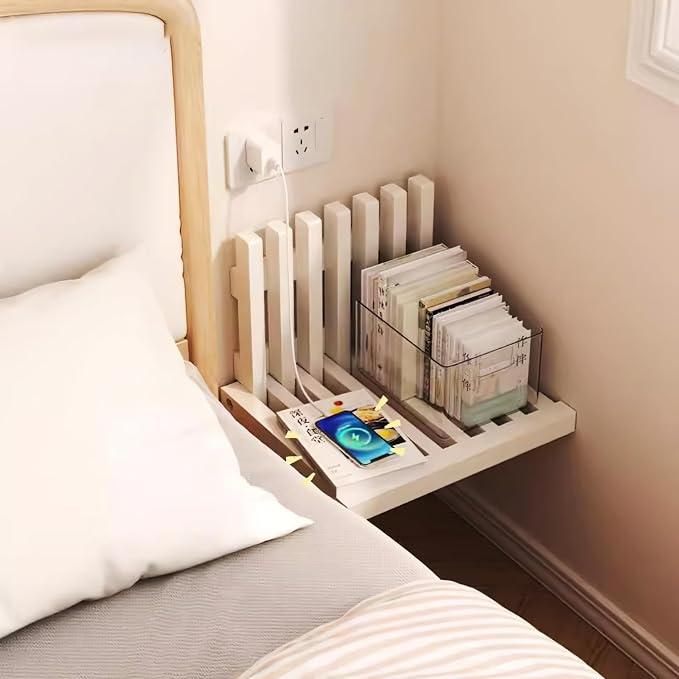 Solid Wood Wall-Mounted Bedside Shelf, Foldable Floating Narrow Table, Creative - Image 7