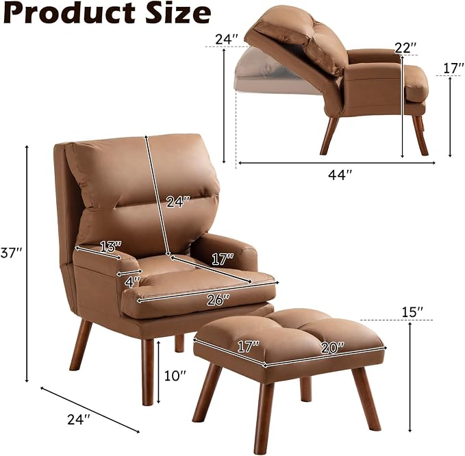 IOMOR Accent Chair with Ottoman, Faux Leather Chair Armchair with Adjustable - Image 2