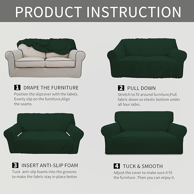 Easy-Going Stretch Sofa Slipcover 1-Piece Sofa Cover Furniture Protector Couch Soft with Elastic Bottom for Kids, Polyester Spandex Jacquard Fabric Small Checks (Sofa, Dark Green)