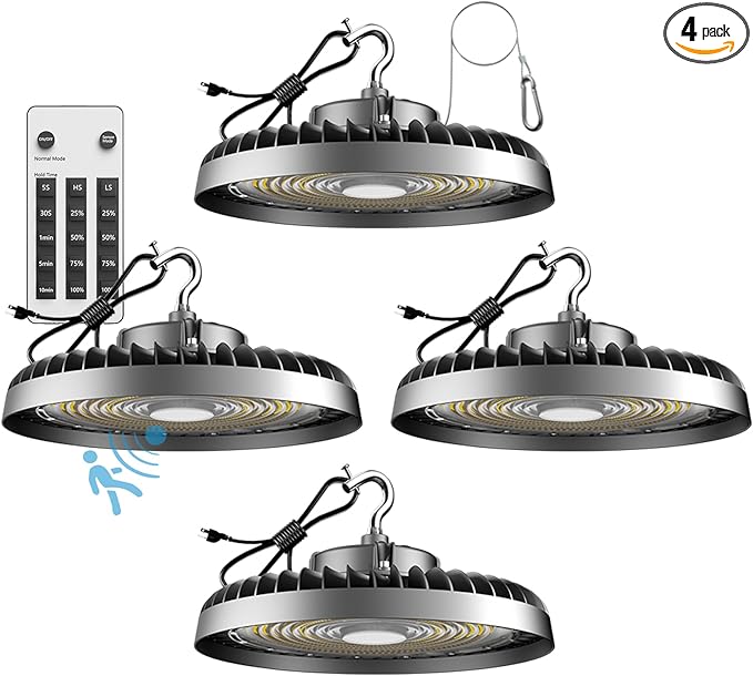 Lightdot 400W Smart High Bay LED Lights 60000LM UFO Lights with Controller (Supports Normal Mode & Motion Sensor Mode) ETL-Listed Plug and Play for 30-50FT Height Warehouse-4Pack (6Yrs Warranty)