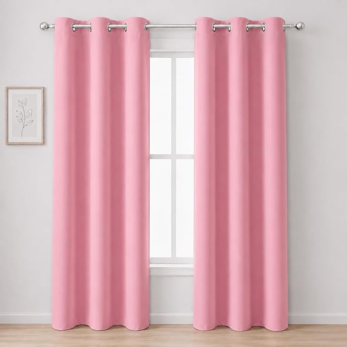 Pink Blackout Curtains/42 x 84 Inch/Set of Two Panels Grommet Bedroom Curtains by Lemomo