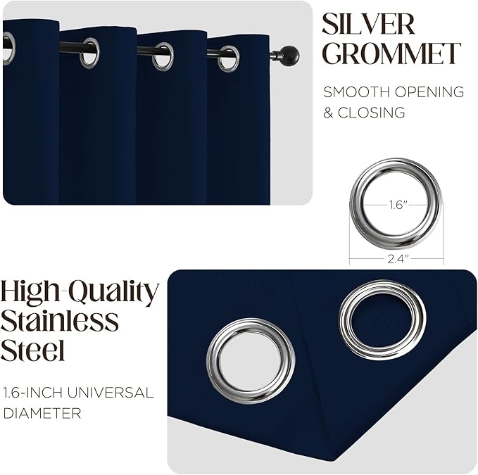 CUCRAF Navy Blue Blackout Curtains 45 inch Length 2 Panels Set, Room Darkening - Image 2