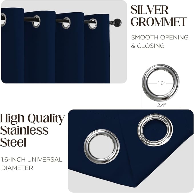 CUCRAF Navy Blue Blackout Curtains 72 inch Length 2 Panels Set, Room Darkening - Image 2