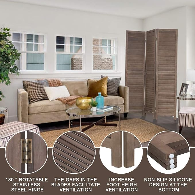 3 Panel Wood Room Divider 4.3 Ft Tall Privacy Wall Divider 67.7" x 16.9" Each - Image 3
