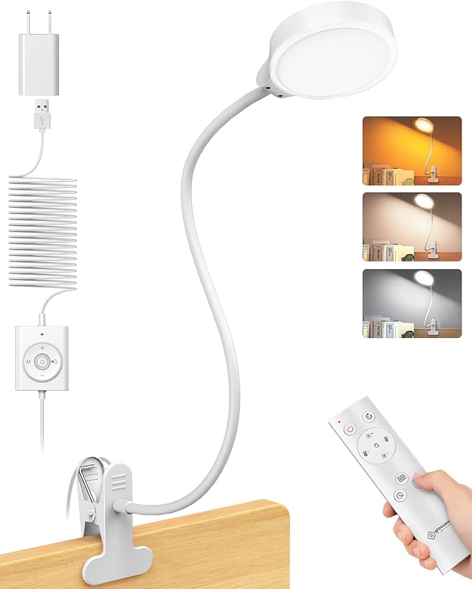 Glocusent 5W Desk Lamp with Remote, 3 Colors & 5 Brightness Reading Lights | by GLOCUSENT