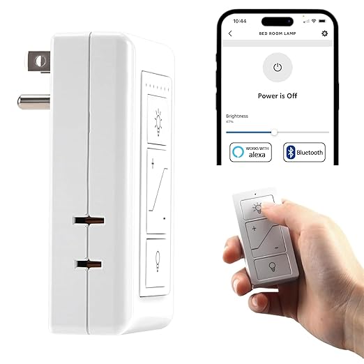 Plug in Dimmer, Wireless Dimmer Plug with Remote, Digital Plug Light Switch for Lamp Compatible with Alexa, for Dimmable LED/CFL Lights and Incandescent/Halogen