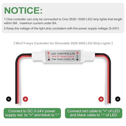 Taoellen 11 Key RF Mini Wireless Remote Controller with DC 5-24V for 3528 5050 COB Single Color LED Strip Lights Wireless Switch Control Dimmer