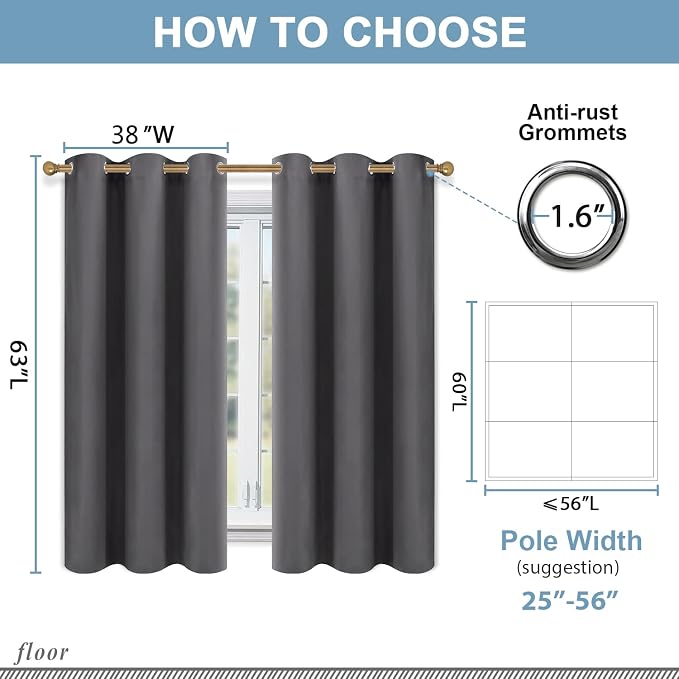 Diraysid Grey Grommet Blackout Curtains - Image 6