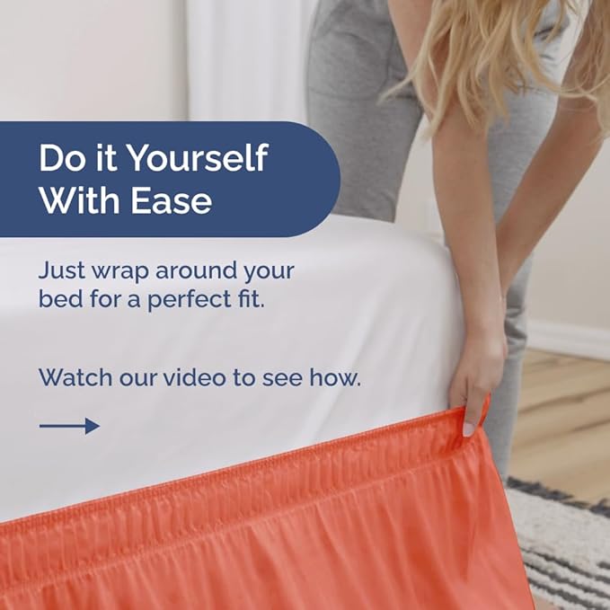 Wrap Around Dust Ruffle Bed Skirt - Coral - for King Size Beds with 12 Inch Drop - Easy Fit Elastic Strap - Adjustable Pleated Bedskirt w/Brushed Fabric - Wrinkle Free - for Women, Men, Kids & Teens