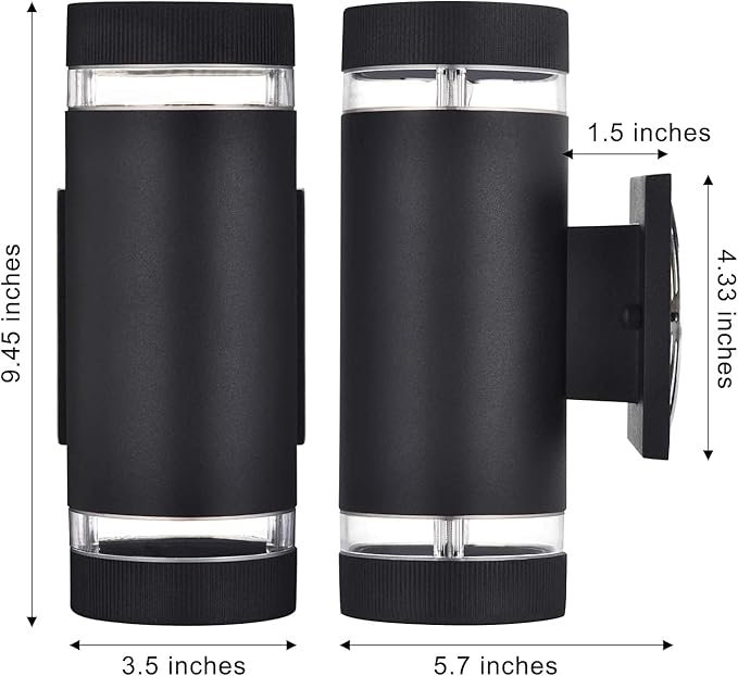 rosykite Outdoor Wall Sconce Exterior Lighting Fixture - ETL Listed,Aluminum Waterproof Wall Mount Cylinder Design - Up Down Light Fixture for Porch, Garage and Patio