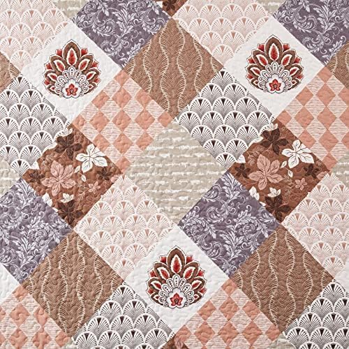 2 Pieces Twin Size Quilt Set Lightweight Brown Floral Bedspread 68x86 Inch Soft - Image 5