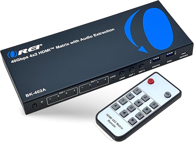OREI 8K eARC HDMI Matrix Switch 4 X 2, Switcher with Audio Extractor UltraHD Supports Upto 4K @ 120Hz IR EDID HDCP 2.3 - Remote Control (BK-402A)